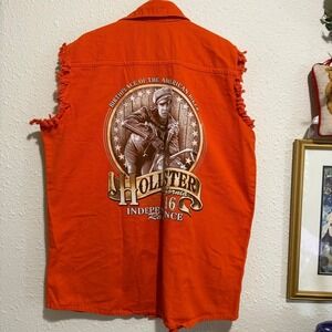 Biker Clothing Company Vest Mens XL Orange Sleeveless Motorcycle Frayed Holister